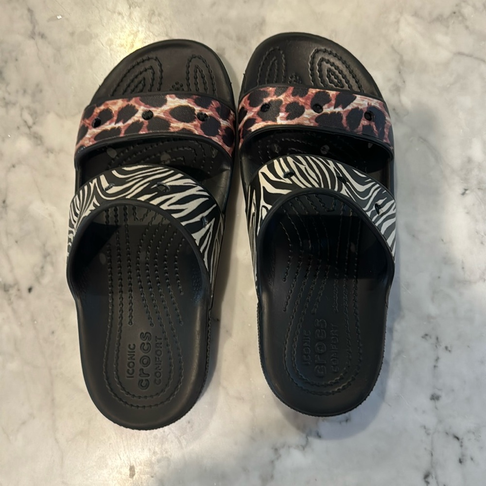 Crocs sandals cheeta and zebra print